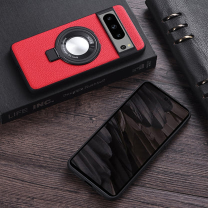 For Google Pixel 7 Litchi Texture MagSafe Magnetic Ring Phone Case(Red) - Google Cases by buy2fix | Online Shopping UK | buy2fix