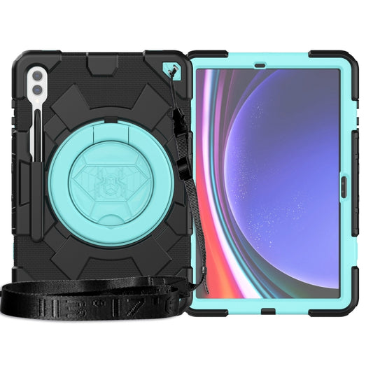 For Samsung Galaxy Tab S9+ / S10+ Spider Rotation Handle Silicone Hybrid PC Tablet Case(Black Light Blue) - Galaxy Tab S9+ Cases by buy2fix | Online Shopping UK | buy2fix