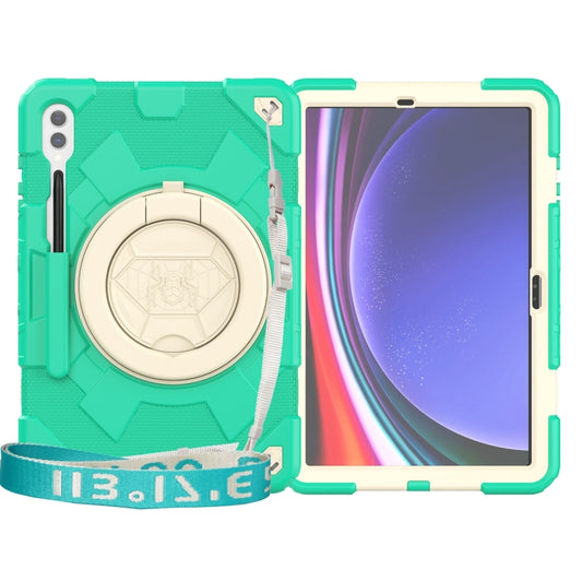 For Samsung Galaxy Tab S9+ / S10+ Spider Rotation Handle Silicone Hybrid PC Tablet Case(Cyan Beige) - Galaxy Tab S9+ Cases by buy2fix | Online Shopping UK | buy2fix