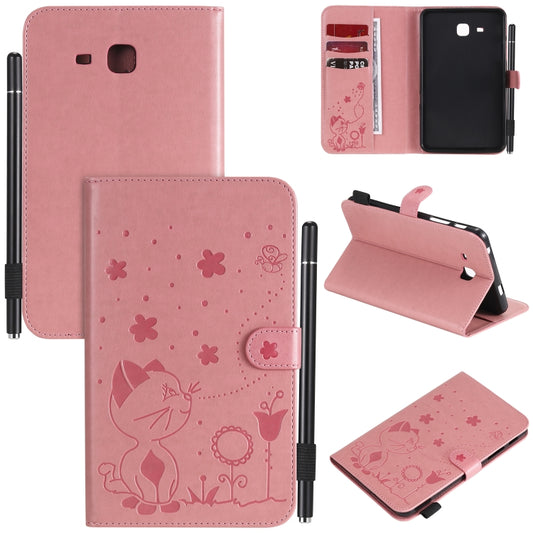 For Samsung Galaxy Tab A7.0 (2016) T280 Cat Bee Embossing Pattern Shockproof Table PC Protective Horizontal Flip Leather Case with Holder & Card Slots & Wallet & Pen Slot & Wake-up / Sleep Function(Pink) - Other Galaxy Tab PC by buy2fix | Online Shopping UK | buy2fix