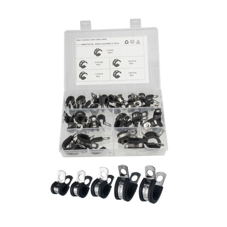 42 PCS Car Rubber Cushion Pipe Clamps Stainless Steel Clamps - Booster Cable & Clip by buy2fix | Online Shopping UK | buy2fix