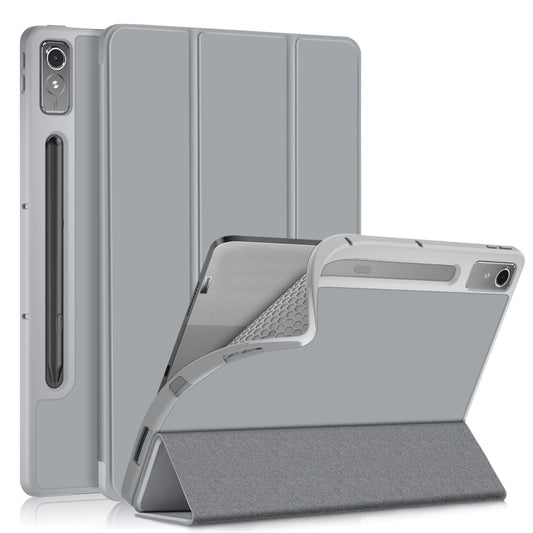 For Lenovo Tab P12 12.7 /P12 Pro 2nd Gen 3-folding TPU Smart Leather Tablet Case(Grey) - Lenovo by buy2fix | Online Shopping UK | buy2fix