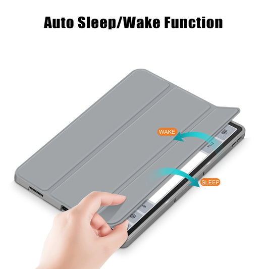 For Lenovo Tab P12 12.7 /P12 Pro 2nd Gen 3-folding TPU Smart Leather Tablet Case(Grey) - Lenovo by buy2fix | Online Shopping UK | buy2fix