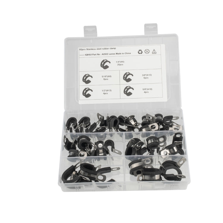 42 PCS Car Rubber Cushion Pipe Clamps Stainless Steel Clamps - Booster Cable & Clip by buy2fix | Online Shopping UK | buy2fix