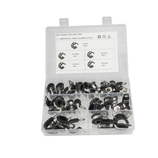 42 PCS Car Rubber Cushion Pipe Clamps Stainless Steel Clamps - Booster Cable & Clip by buy2fix | Online Shopping UK | buy2fix