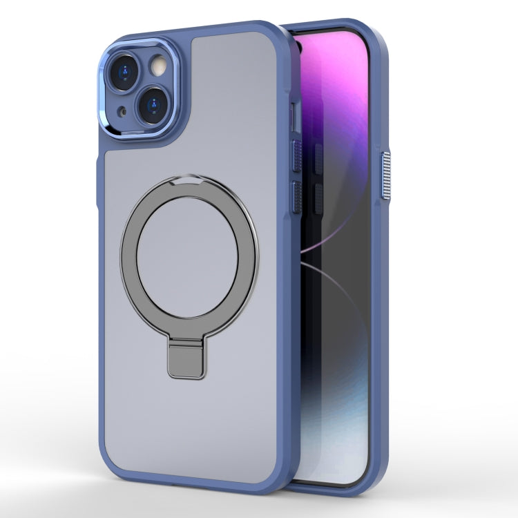 For iPhone 15 MagSafe Magnetic Metal Holder Phone Case(Blue) - iPhone 15 Cases by buy2fix | Online Shopping UK | buy2fix