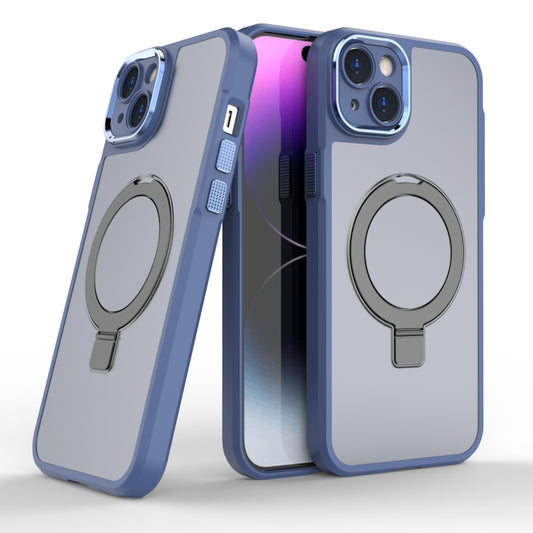 For iPhone 15 MagSafe Magnetic Metal Holder Phone Case(Blue) - iPhone 15 Cases by buy2fix | Online Shopping UK | buy2fix