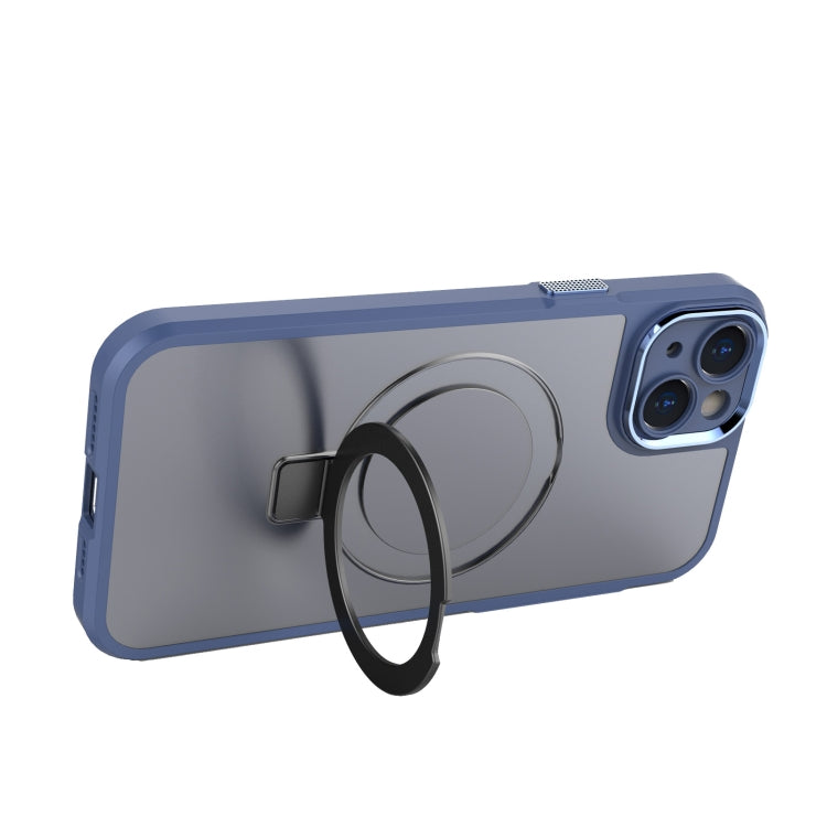 For iPhone 15 MagSafe Magnetic Metal Holder Phone Case(Blue) - iPhone 15 Cases by buy2fix | Online Shopping UK | buy2fix