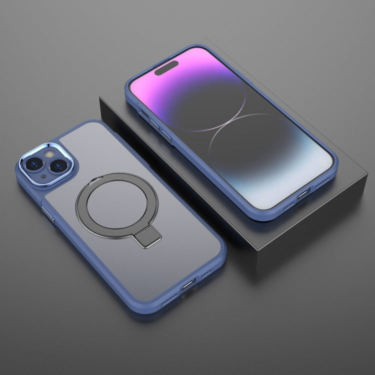 For iPhone 15 MagSafe Magnetic Metal Holder Phone Case(Blue) - iPhone 15 Cases by buy2fix | Online Shopping UK | buy2fix