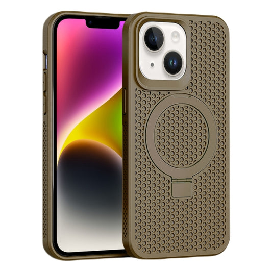 For iPhone 14/13 Skin Feel PC+TPU Cooling Magnetic Magsafe Phone Case with Stand(Brown) - iPhone 14 Cases by buy2fix | Online Shopping UK | buy2fix