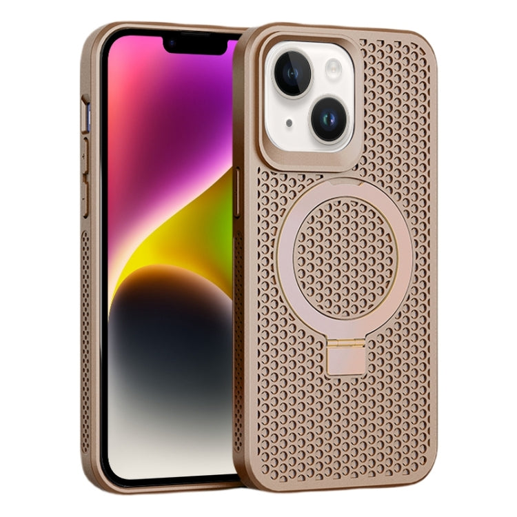 For iPhone 14/13 Skin Feel PC+TPU Cooling Magnetic Magsafe Phone Case with Stand(Pink) by buy2fix