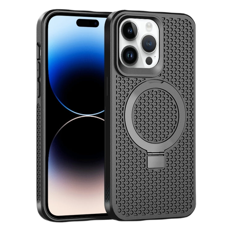 For iPhone 14 Pro Max Skin Feel PC+TPU Cooling Magnetic Magsafe Phone Case with Stand(Black) - iPhone 14 Pro Max Cases by buy2fix | Online Shopping UK | buy2fix