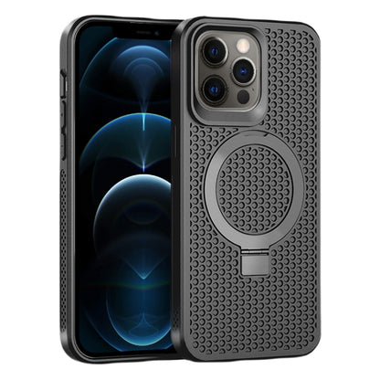 For iPhone 12 Pro Max Skin Feel PC+TPU Cooling Magnetic Magsafe Phone Case with Stand(Black) by buy2fix