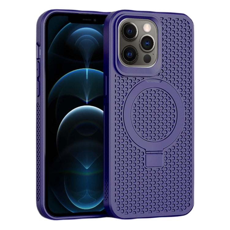 For iPhone 12 Pro Max Skin Feel PC+TPU Cooling Magnetic Magsafe Phone Case with Stand(Purple) - iPhone 12 Pro Max Cases by buy2fix | Online Shopping UK | buy2fix