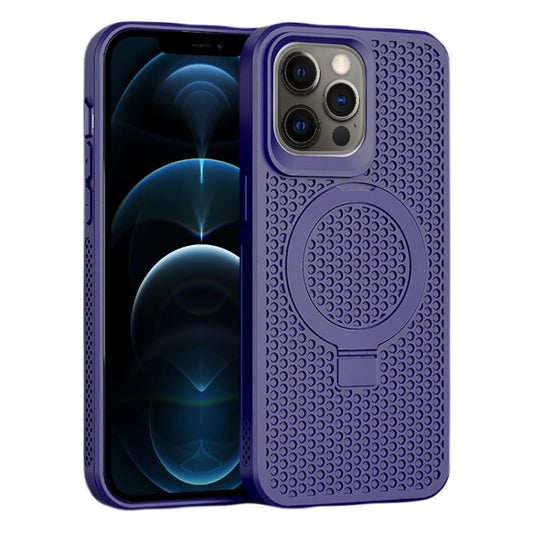 For iPhone 12 Pro Max Skin Feel PC+TPU Cooling Magnetic Magsafe Phone Case with Stand(Purple) - iPhone 12 Pro Max Cases by buy2fix | Online Shopping UK | buy2fix
