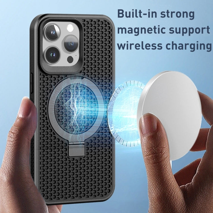 For iPhone 15 Pro Max Skin Feel PC+TPU Cooling Magnetic Magsafe Phone Case with Stand(Black) by buy2fix