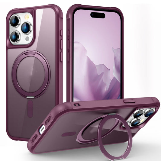 For iPhone 15 Pro Max MagSafe Magnetic Rotating Holder Phone Case(Wine Red) - iPhone 15 Pro Max Cases by buy2fix | Online Shopping UK | buy2fix
