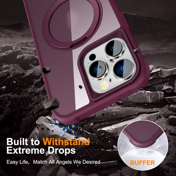 For iPhone 15 Pro MagSafe Magnetic Rotating Holder Phone Case(Wine Red) - iPhone 15 Pro Cases by buy2fix | Online Shopping UK | buy2fix