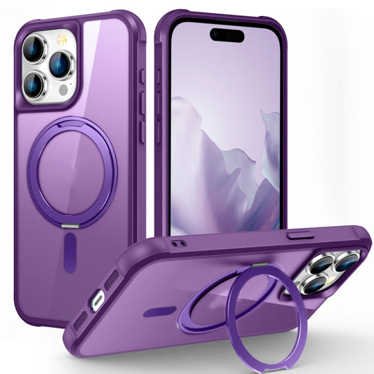 For iPhone 15 Pro MagSafe Magnetic Rotating Holder Phone Case(Purple) - iPhone 15 Pro Cases by buy2fix | Online Shopping UK | buy2fix