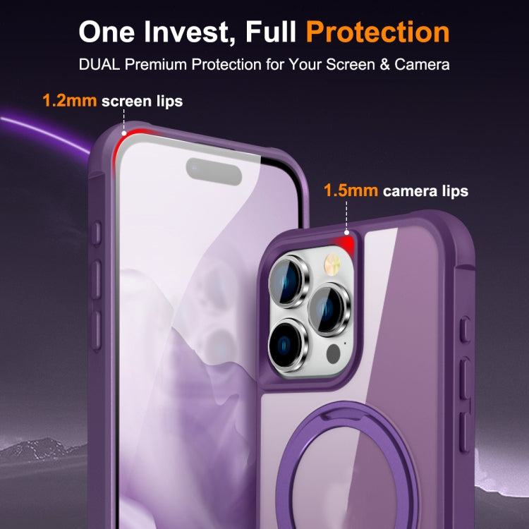 For iPhone 15 Pro MagSafe Magnetic Rotating Holder Phone Case(Purple) - iPhone 15 Pro Cases by buy2fix | Online Shopping UK | buy2fix