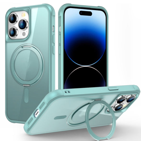 For iPhone 14 Pro MagSafe Magnetic Rotating Holder Phone Case(Lake Blue)