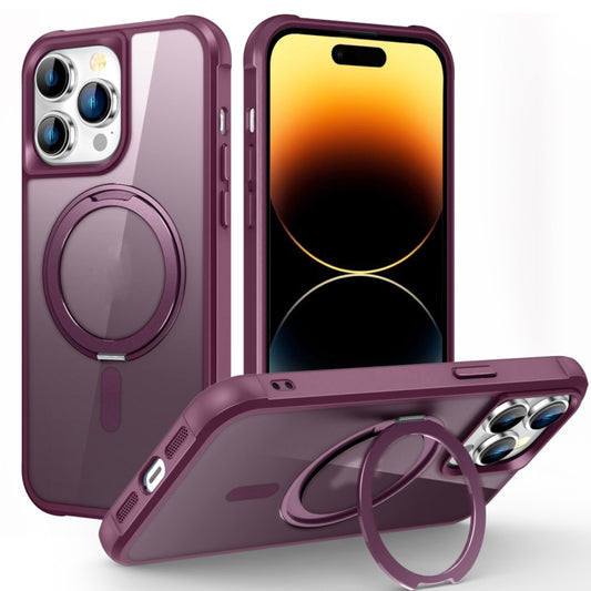 For iPhone 14 Pro Max MagSafe Magnetic Rotating Holder Phone Case(Wine Red) - iPhone 14 Pro Max Cases by buy2fix | Online Shopping UK | buy2fix