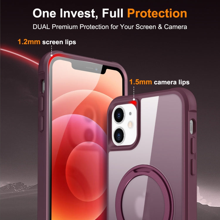 For iPhone 12 / 12 Pro MagSafe Magnetic Rotating Holder Phone Case(Wine Red) - iPhone 12 / 12 Pro Cases by buy2fix | Online Shopping UK | buy2fix