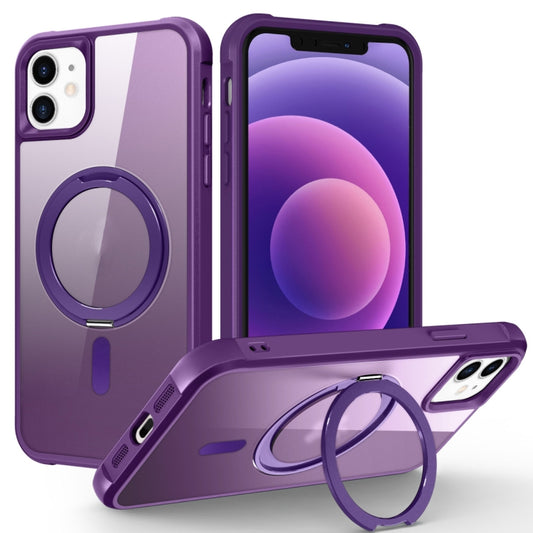 For iPhone 12 / 12 Pro MagSafe Magnetic Rotating Holder Phone Case(Purple) - iPhone 12 / 12 Pro Cases by buy2fix | Online Shopping UK | buy2fix