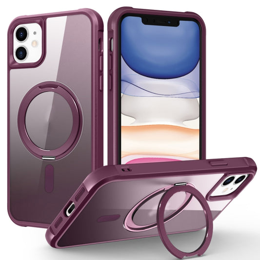 For iPhone 11 MagSafe Magnetic Rotating Holder Phone Case(Wine Red) - iPhone 11 Cases by buy2fix | Online Shopping UK | buy2fix