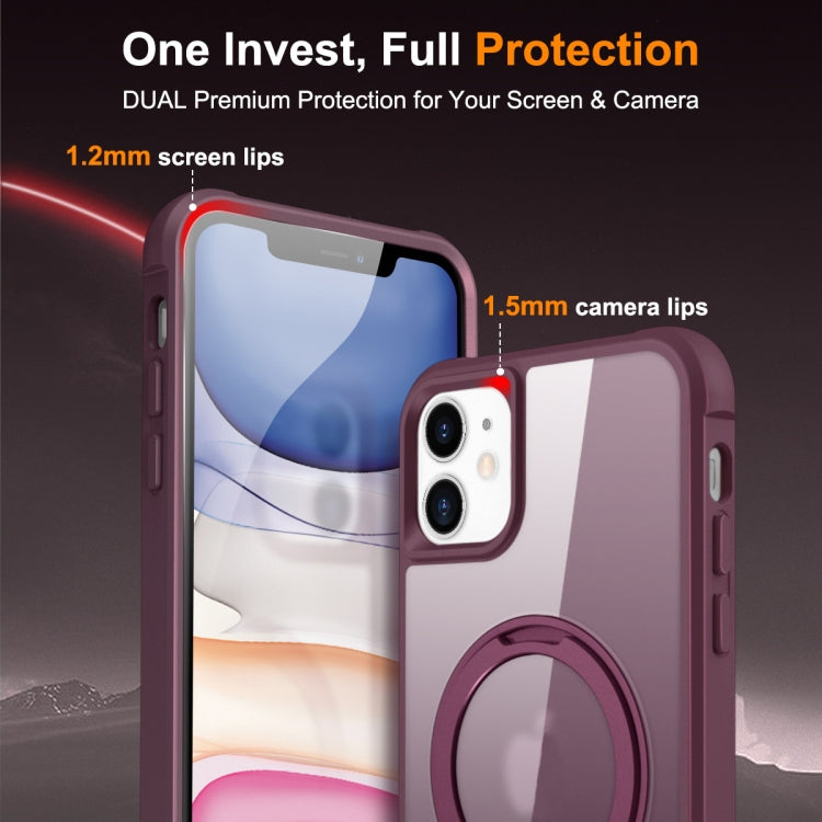 For iPhone 11 MagSafe Magnetic Rotating Holder Phone Case(Wine Red) - iPhone 11 Cases by buy2fix | Online Shopping UK | buy2fix