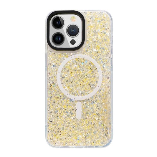 For iPhone 15 Pro Gold Armor MagSafe Glitter Epoxy Phone Case(Yellow) - iPhone 15 Pro Cases by buy2fix | Online Shopping UK | buy2fix