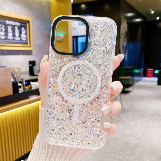 For iPhone 15 Plus Gold Armor MagSafe Glitter Epoxy Phone Case(White) - iPhone 15 Plus Cases by buy2fix | Online Shopping UK | buy2fix