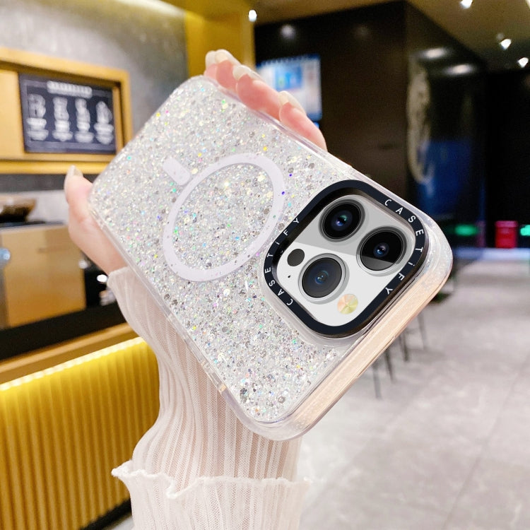 For iPhone 15 Plus Gold Armor MagSafe Glitter Epoxy Phone Case(White) - iPhone 15 Plus Cases by buy2fix | Online Shopping UK | buy2fix