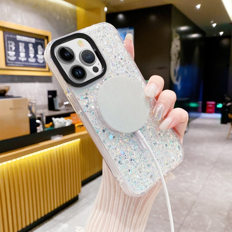 For iPhone 15 Plus Gold Armor MagSafe Glitter Epoxy Phone Case(White) - iPhone 15 Plus Cases by buy2fix | Online Shopping UK | buy2fix