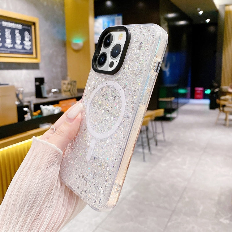 For iPhone 15 Plus Gold Armor MagSafe Glitter Epoxy Phone Case(White) - iPhone 15 Plus Cases by buy2fix | Online Shopping UK | buy2fix