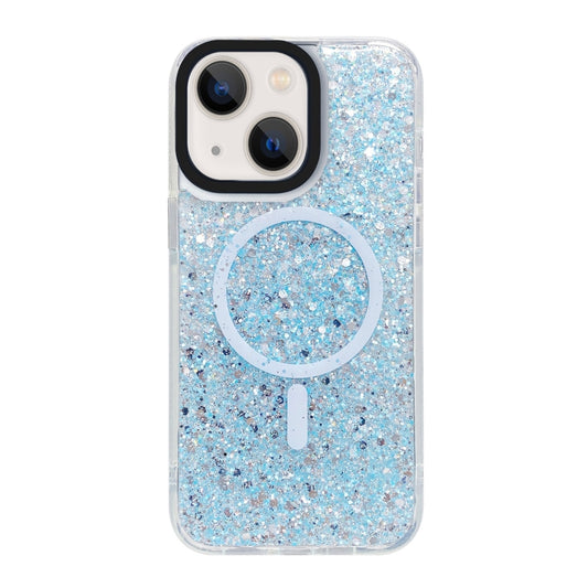 For iPhone 15 Gold Armor MagSafe Glitter Epoxy Phone Case(Blue) - iPhone 15 Cases by buy2fix | Online Shopping UK | buy2fix