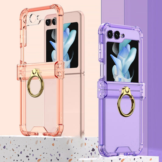For Samsung Galaxy Z Flip5 Gkk Airbag Hinge Silicone Phone Case with Ring Holder(Transparent Purple) by GKK