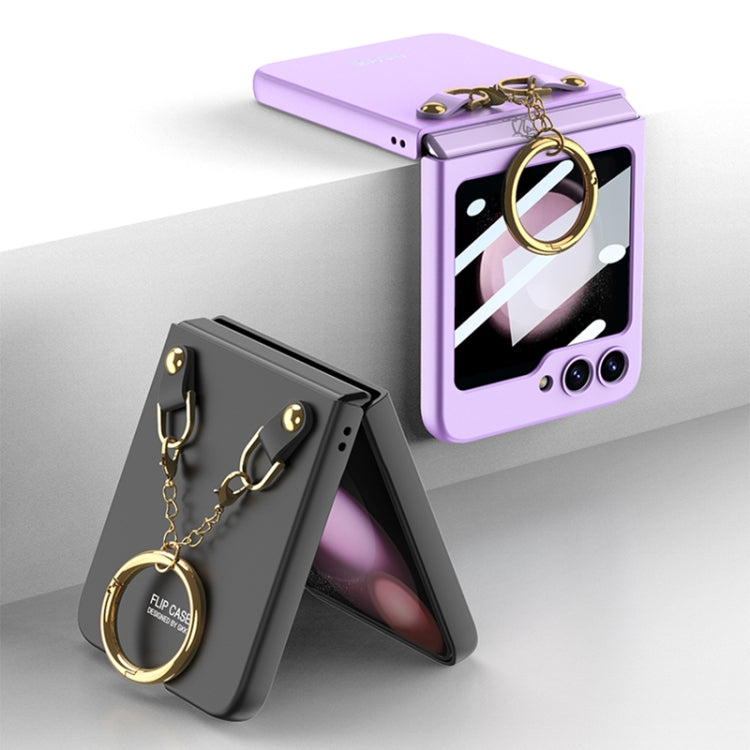For Samsung Galaxy Z Flip5 GKK Integrated Necklace Hinged Flip Phone Case with Ring Holder(Purple) - Galaxy Z Flip5 Cases by GKK | Online Shopping UK | buy2fix