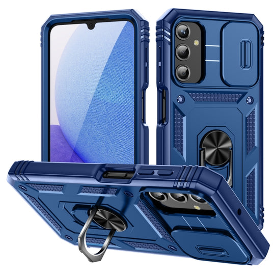 For Samsung Galaxy A25 5G Sliding Camshield TPU + PC Phone Case with Holder(Blue)