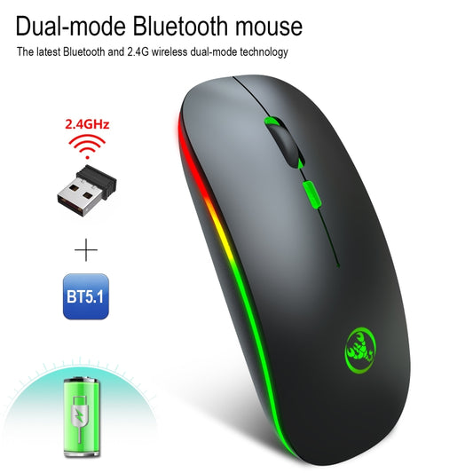 HXSJ T18 2.4GHZ 1600dpi Dual-mode Light-emitting Wireless Mouse USB + Bluetooth 5.1 Rechargeable - Wireless Mice by HXSJ | Online Shopping UK | buy2fix