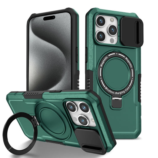 For iPhone 15 Pro Sliding Camshield MagSafe Holder TPU Hybrid PC Phone Case(Deep Green) - iPhone 15 Pro Cases by buy2fix | Online Shopping UK | buy2fix