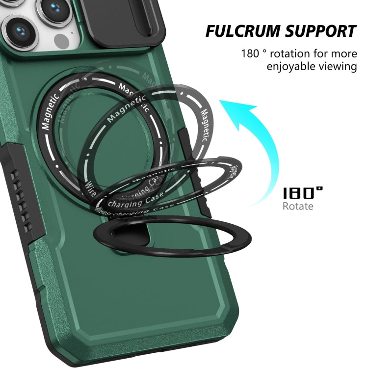 For iPhone 15 Pro Sliding Camshield MagSafe Holder TPU Hybrid PC Phone Case(Deep Green) - iPhone 15 Pro Cases by buy2fix | Online Shopping UK | buy2fix