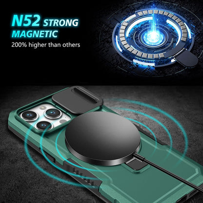 For iPhone 15 Pro Sliding Camshield MagSafe Holder TPU Hybrid PC Phone Case(Deep Green) - iPhone 15 Pro Cases by buy2fix | Online Shopping UK | buy2fix