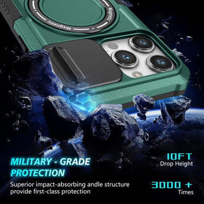 For iPhone 15 Pro Sliding Camshield MagSafe Holder TPU Hybrid PC Phone Case(Deep Green) - iPhone 15 Pro Cases by buy2fix | Online Shopping UK | buy2fix