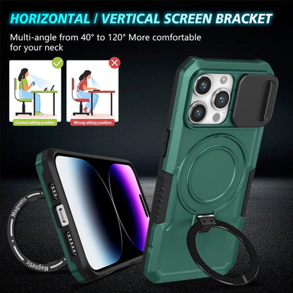 For iPhone 15 Pro Sliding Camshield MagSafe Holder TPU Hybrid PC Phone Case(Deep Green) - iPhone 15 Pro Cases by buy2fix | Online Shopping UK | buy2fix