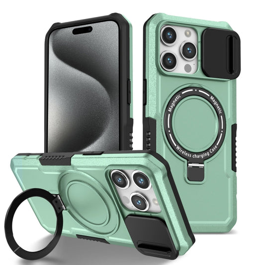 For iPhone 15 Pro Sliding Camshield MagSafe Holder TPU Hybrid PC Phone Case(Light Blue) - iPhone 15 Pro Cases by buy2fix | Online Shopping UK | buy2fix
