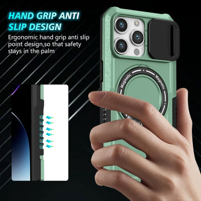 For iPhone 15 Pro Sliding Camshield MagSafe Holder TPU Hybrid PC Phone Case(Light Blue) - iPhone 15 Pro Cases by buy2fix | Online Shopping UK | buy2fix