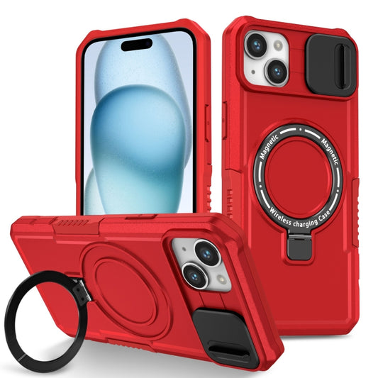 For iPhone 15 Plus Sliding Camshield MagSafe Holder TPU Hybrid PC Phone Case(Red) - iPhone 15 Plus Cases by buy2fix | Online Shopping UK | buy2fix