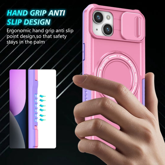 For iPhone 15 Plus Sliding Camshield MagSafe Holder TPU Hybrid PC Phone Case(Purple Pink) - iPhone 15 Plus Cases by buy2fix | Online Shopping UK | buy2fix