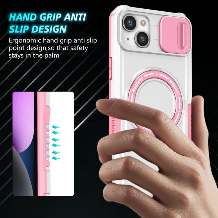 For iPhone 15 Sliding Camshield MagSafe Holder TPU Hybrid PC Phone Case(Pink White) - iPhone 15 Cases by buy2fix | Online Shopping UK | buy2fix